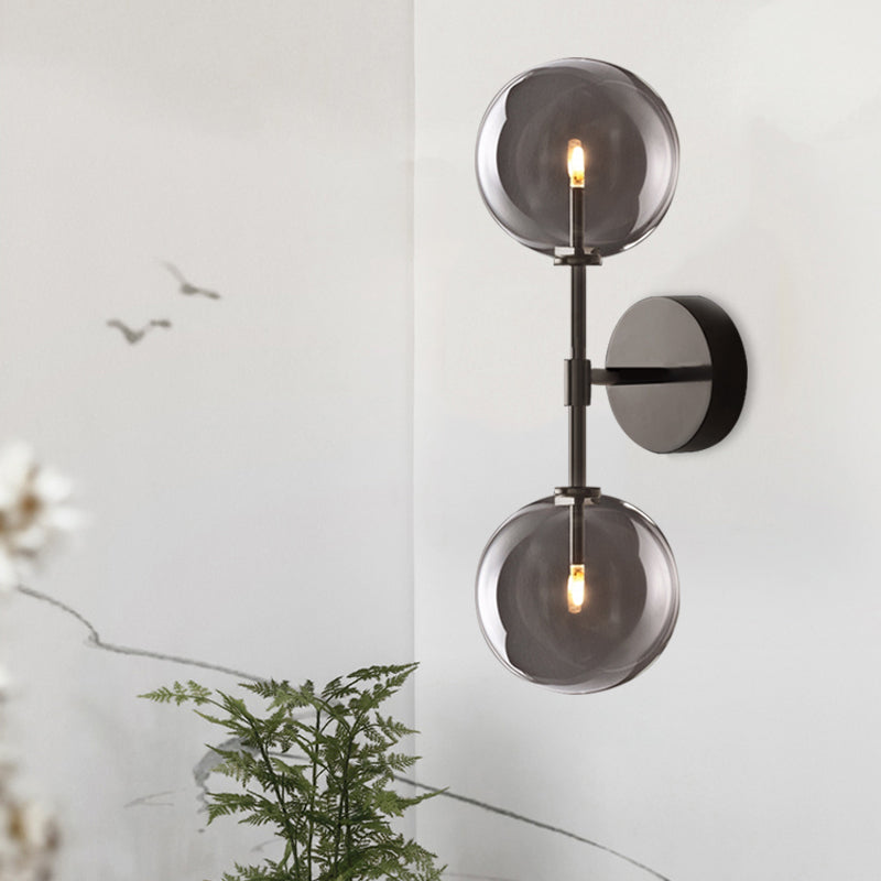 Schwarz/Messing Finish Hebel Wandleuchte Vintage Metallic 2 Lampenlampenleuchte mit klarem/rauchgrauem Glasschatten