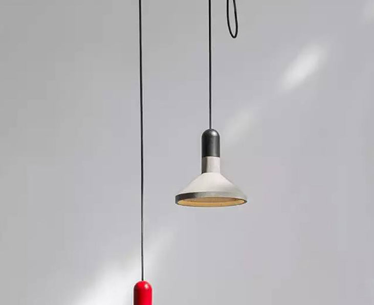 Tapered Cement Hanging Light Nordic Style 1 Light  Restaurant Ceiling Pendant Lamp  with Wooden Top