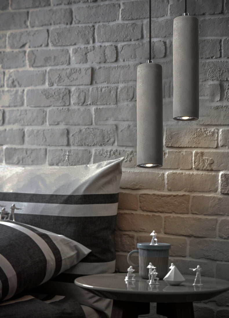 Nordic Modern Cylindrical Shape Pendant Light Concrete Small Suspension Light  for Living Room
