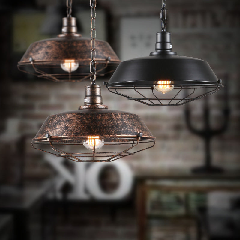 1 lampada a sospensione a sospensione leggera industriale retrò lampada sospesa in metallo con grill per sala da pranzo