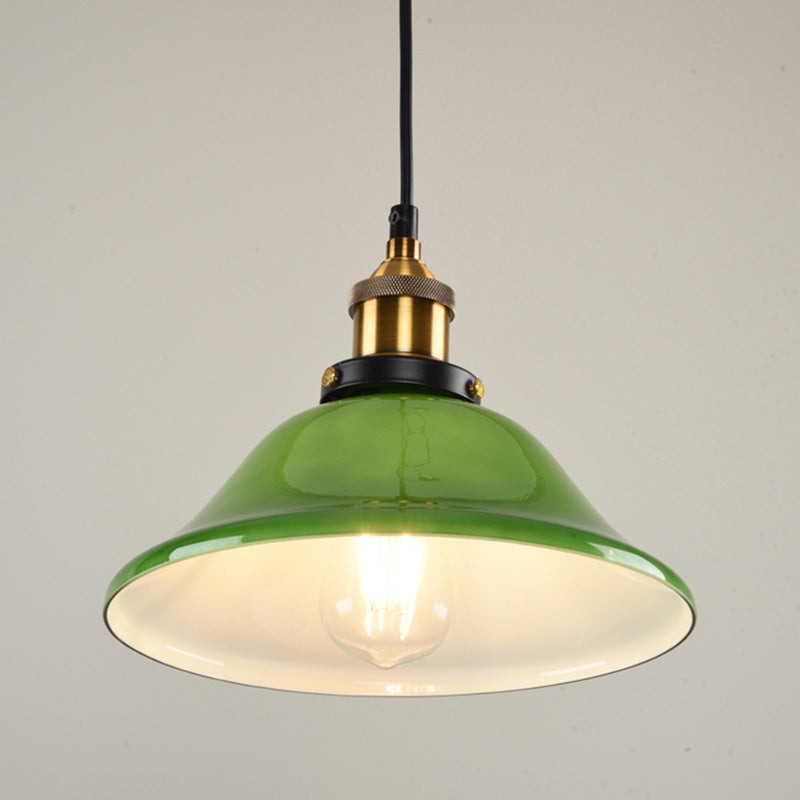 Green 1-Light  Pendant Ceiling Light Retro Glass Shade Cone Pendant Light Fixture for Living Room