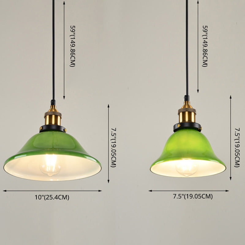 Green 1-Light  Pendant Ceiling Light Retro Glass Shade Cone Pendant Light Fixture for Living Room