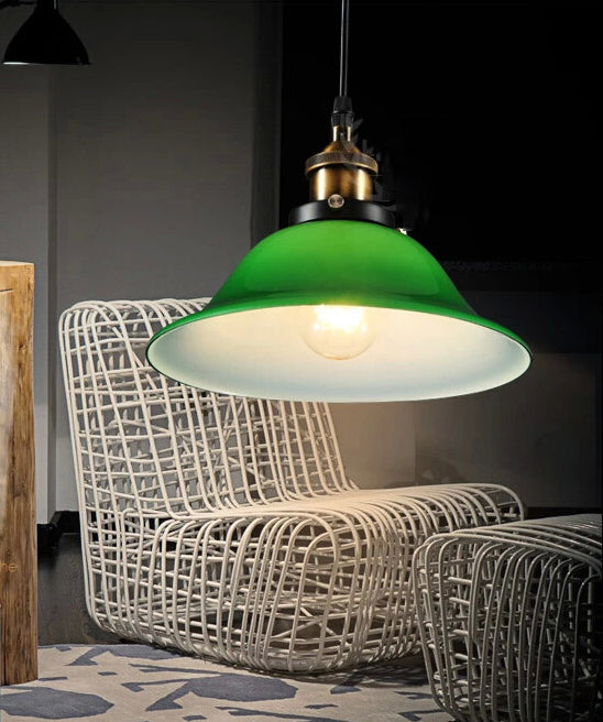 Green 1-Light  Pendant Ceiling Light Retro Glass Shade Cone Pendant Light Fixture for Living Room