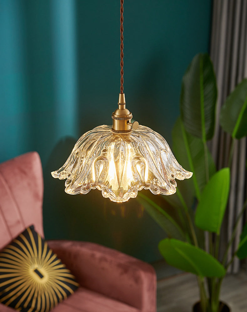 Flower Shape Shade Ceiling Pendant Lamp  Vintage Industrial  Clear Glass Indoor  Hanging Light