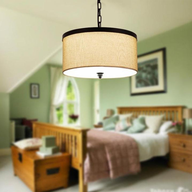 Light Yellow Finish Chandelier, Black Edge, Adjustable Chain Ceiling Light