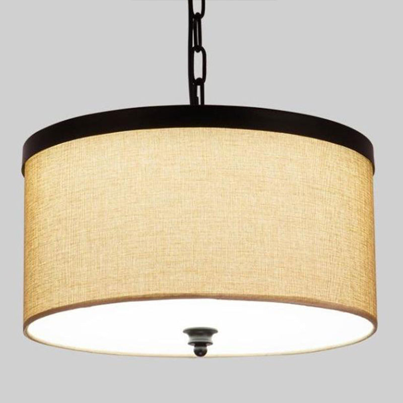 Light Yellow Finish Chandelier, Black Edge, Adjustable Chain Ceiling Light