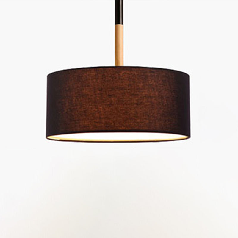 Modernism Cylinder Chandelier, Textile Shade, Wood And Metal Adjustable Chain
