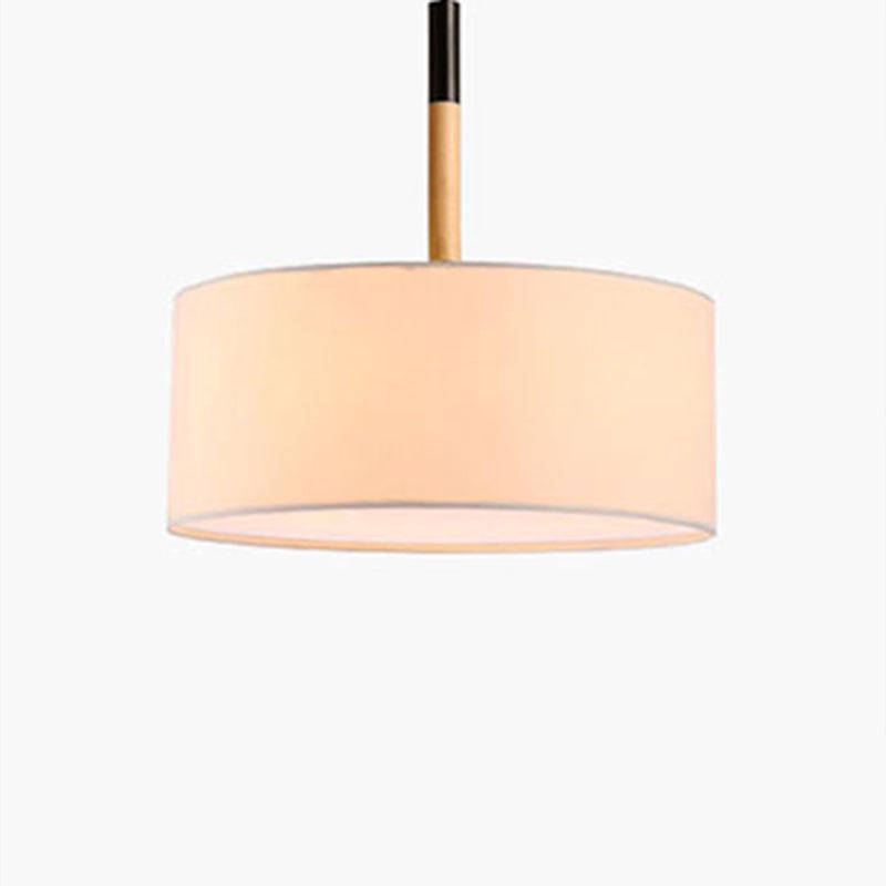 Modernism Cylinder Chandelier, Textile Shade, Wood And Metal Adjustable Chain