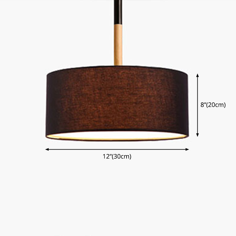 Modernism Cylinder Chandelier, Textile Shade, Wood And Metal Adjustable Chain