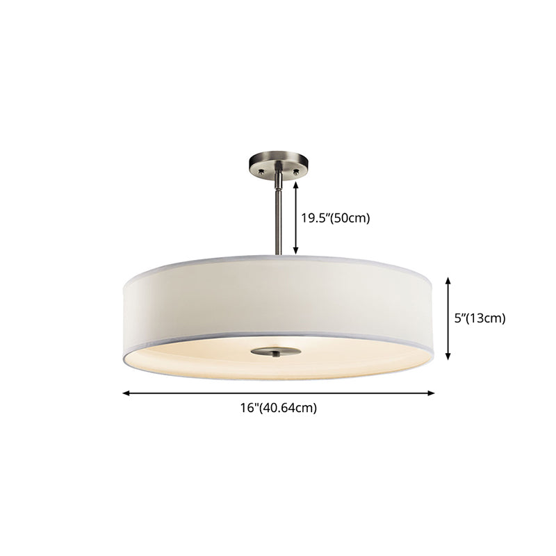 4-Light Cylinder Ceiling Light, Off White Linen Fabric Shade with Adjustbale Height Chandelier