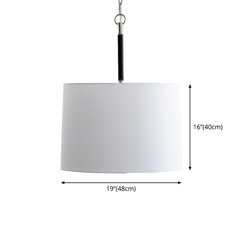 3 Lights Cylinder Modern Chandelier With White Fabric Shade And Adjustable Chain