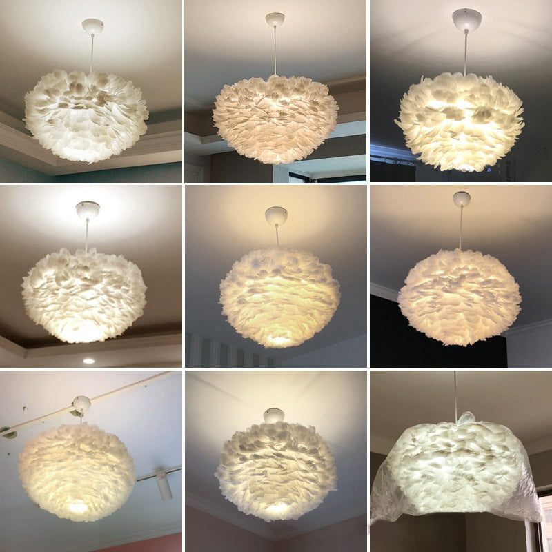 Art Deco Feather Pendant Lighting Modern Nordic Creative Globe Hanging Ceiling Light for Bedroom