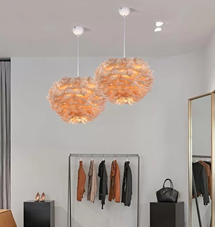 Art Deco Feather Pendant Lighting Modern Nordic Creative Globe Hanging Ceiling Light for Bedroom