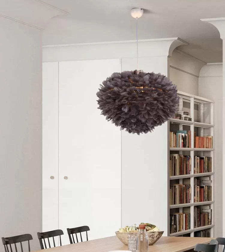 Art Deco Feather Pendant Lighting Modern Nordic Creative Globe Hanging Ceiling Light for Bedroom