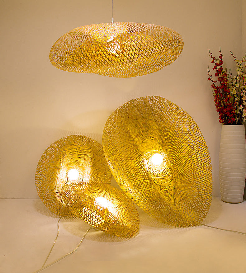 Modernes Touch Hanging Light Kit Bambus 1 Leichte Esszimmer Anhängerlampe in Beige