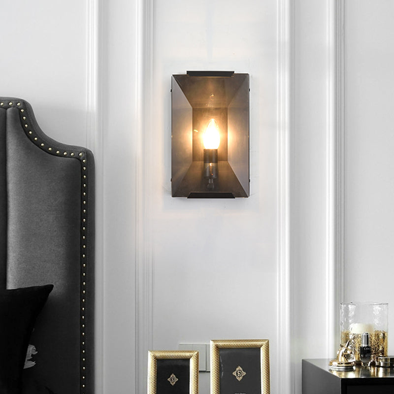 Metal Rectangle Wall Sconce Light Minimalist 1 Head Black/Brass Finish Wall Lighting with Clear/Frostwork Crystal Panel Shade