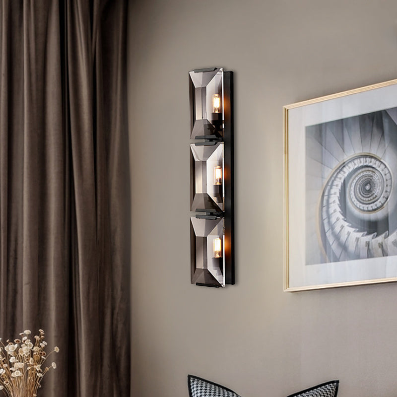 Black/Gold 3 Bulbs Flush Mount Wall Light Vintage Iron Rectangular Sconce Light Fixture