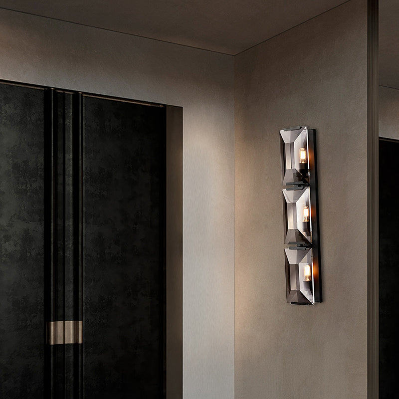 Black/Gold 3 Bulbs Flush Mount Wall Light Vintage Iron Rectangular Sconce Light Fixture