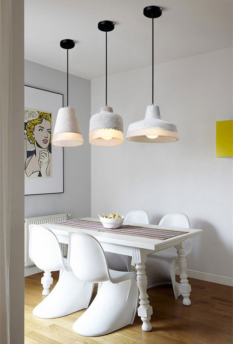 1-leichte graue Schatten-Anhängerlampe moderne minimalistische Zementlampe für Wohnzimmer