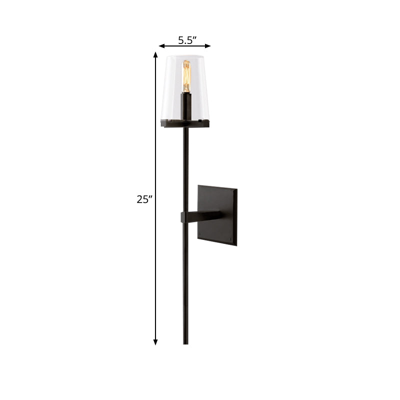 Clear Glass/White Fabric Shade Wall Sconce Tapered 1 Bulb Vintage Wall Mounted Lighting with Black/Brass Bar