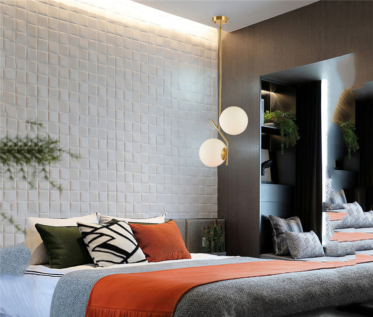 Modern Minimalist Linear Chandelier Light Fixture Spherical Frosted Glass 2 Light Ceiling Chandelier