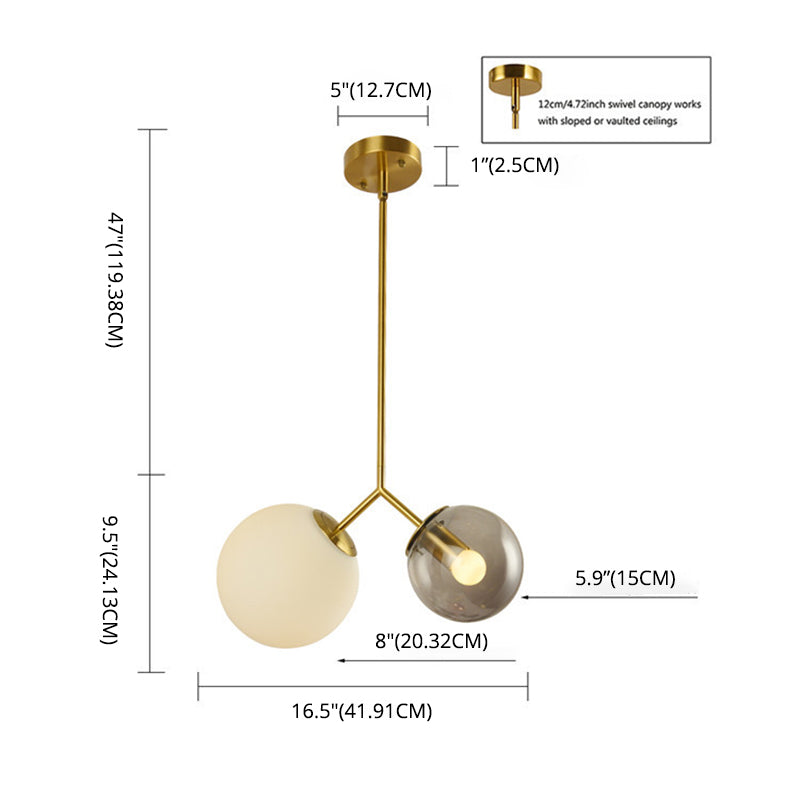 Moderno lampadario minimalista lampada in vetro sferico vetro a 2 camera leggera lampadario a soffitto camera da letto