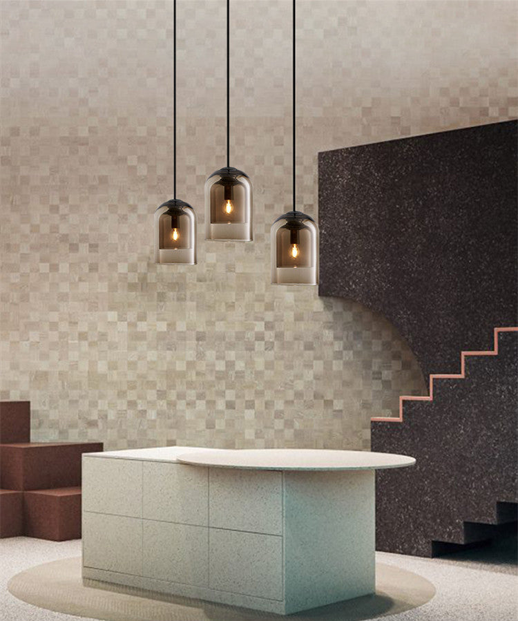 1 leichte Anhängerlampe moderne minimalistische Bell -Doppelglas -Hängelampe für Wohnzimmer