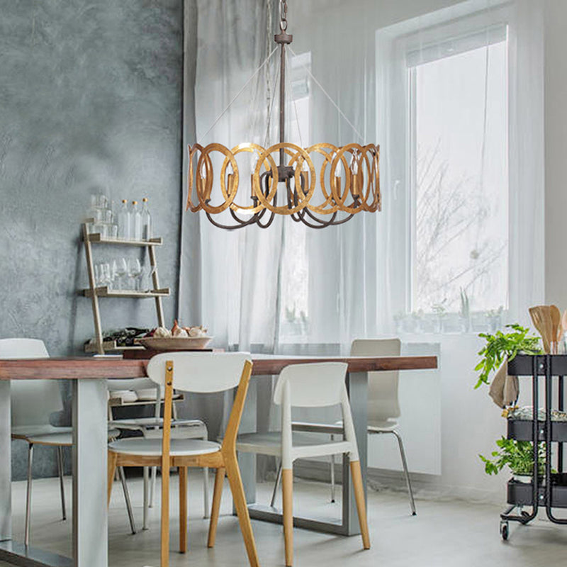 Overlap Rust Ring Industry Style Chandelier Light 19" Wide Candlestick Shape Vintage Hanging Lighting Fixture for Living Room