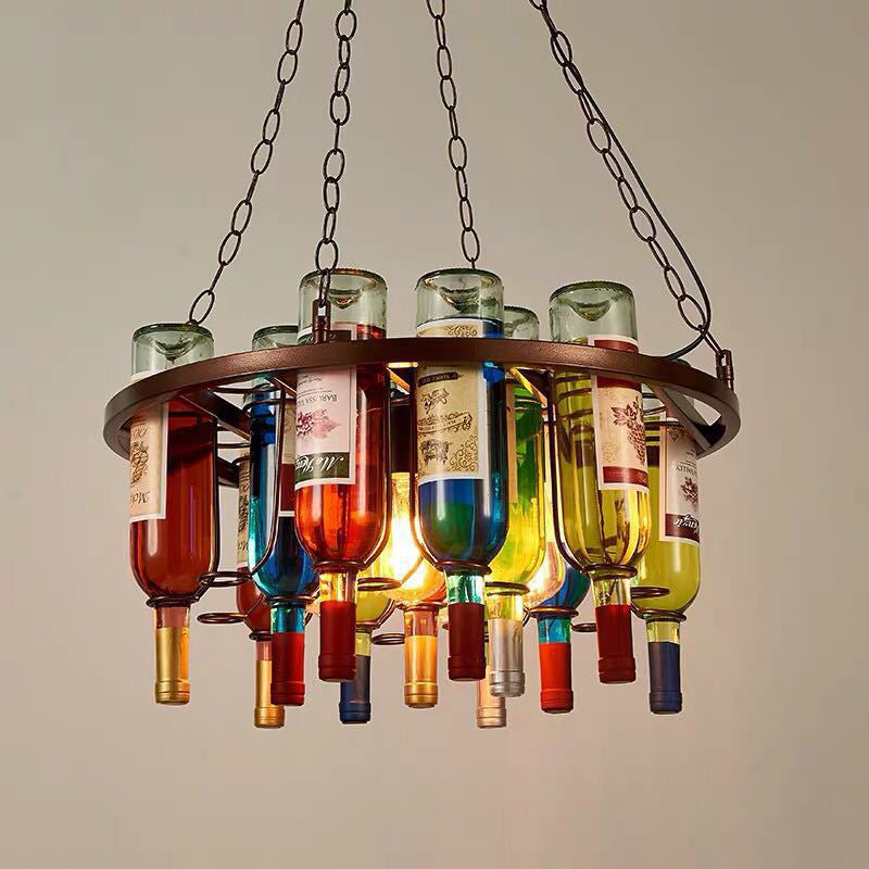 Colorful Wine Bottle Creative Chandelier Lamp Art Decorative Retro Hanging Light for Restaurant Bar