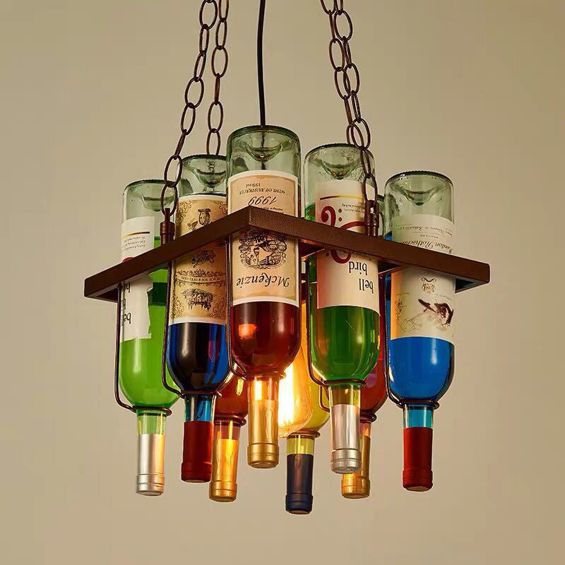 Colorful Wine Bottle Creative Chandelier Lamp Art Decorative Retro Hanging Light for Restaurant Bar