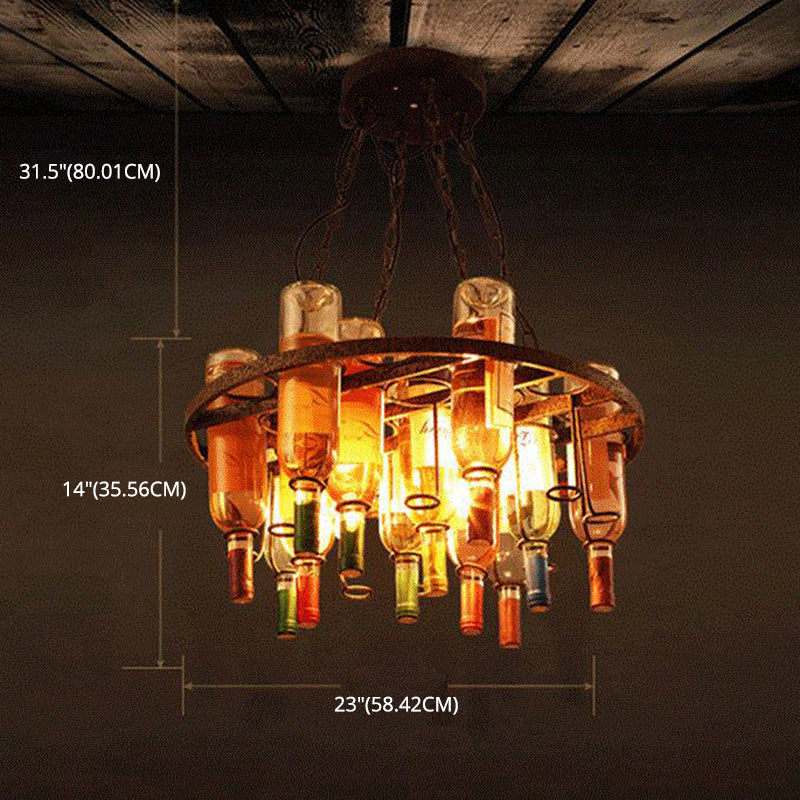 Colorful Wine Bottle Creative Chandelier Lamp Art Decorative Retro Hanging Light for Restaurant Bar