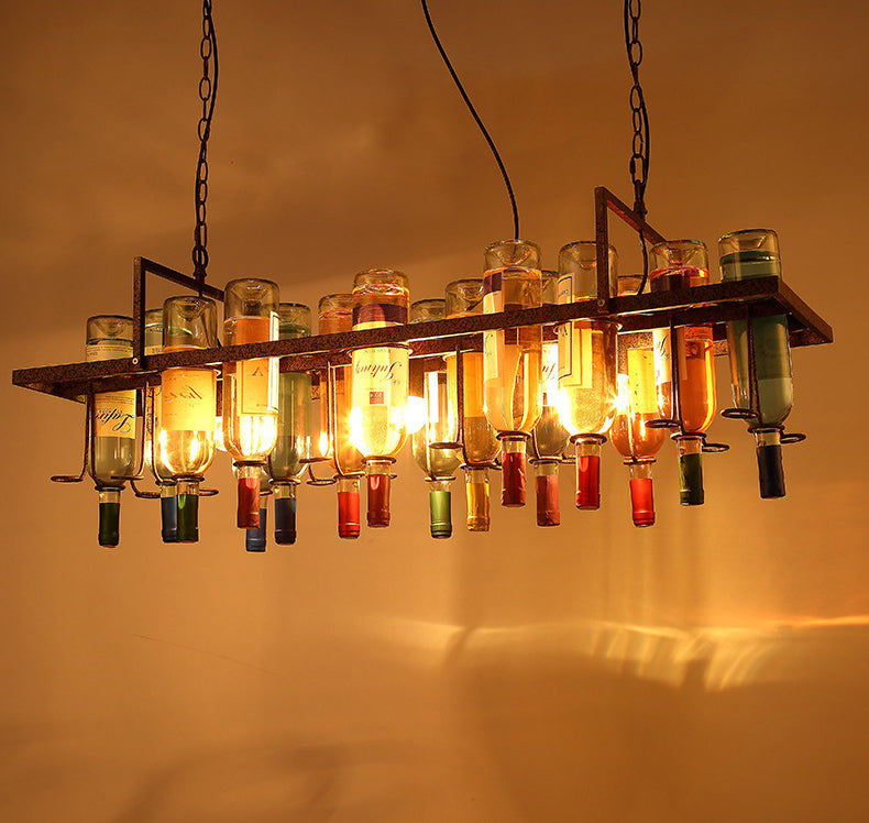 Colorful Wine Bottle Creative Chandelier Lamp Art Decorative Retro Hanging Light for Restaurant Bar