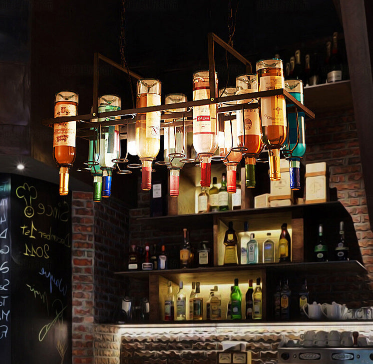 Colorida botella de vino Lámpara de araña creativa Arte decorativo Retro Hanging Light for Restaurant Bar