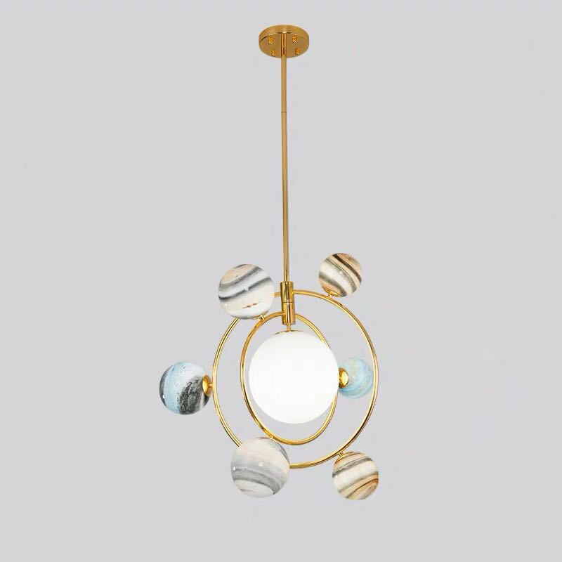 Planet Modeling Glasball Kronleuchter Lampe Nordic Style Multi-Lights Mond-Suspensionsbeleuchtung für Esszimmer