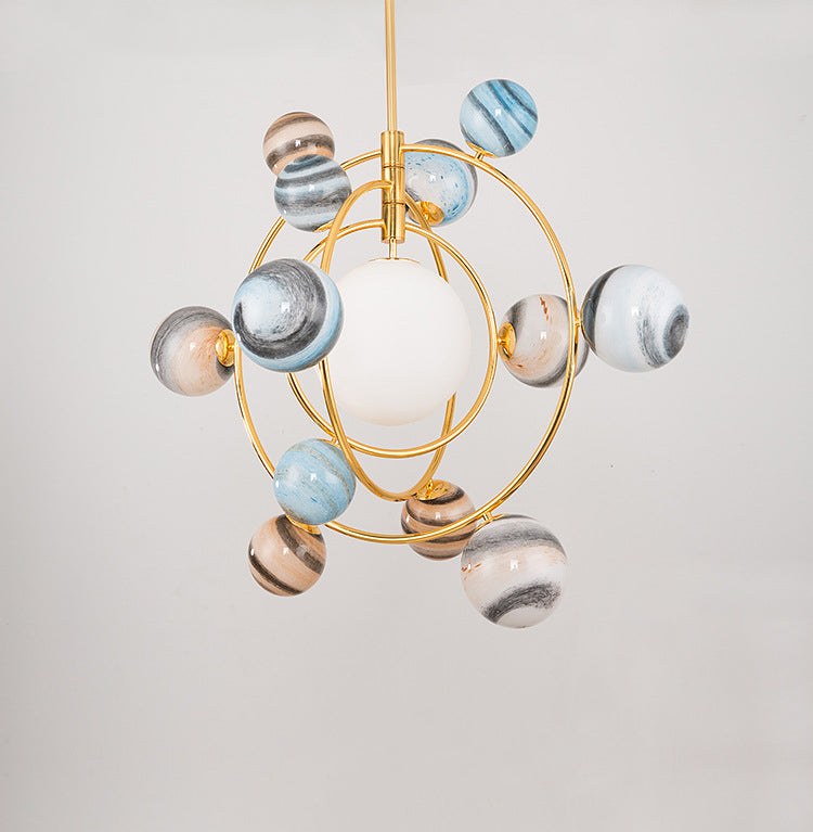 Planet Modeling Glasball Kronleuchter Lampe Nordic Style Multi-Lights Mond-Suspensionsbeleuchtung für Esszimmer