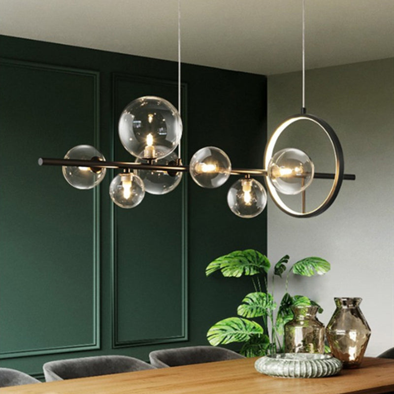 Modern Minimalism Black Linear Island Pendant Lighting Sphere Glass Island Ceiling Light for Living Room