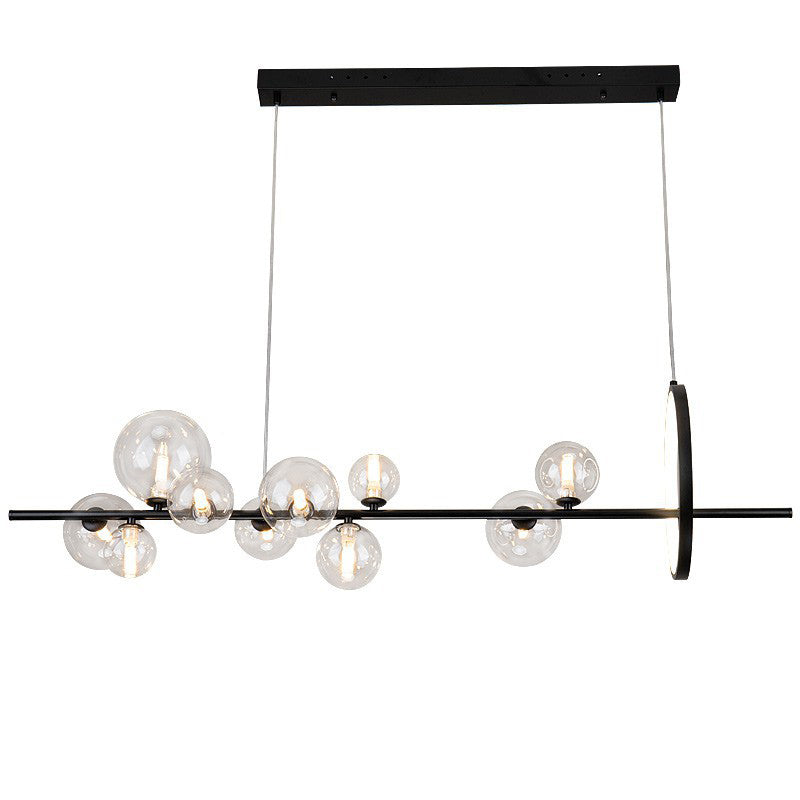 Modern Minimalism Black Linear Island Pendant Lighting Sphere Glass Island Ceiling Light for Living Room