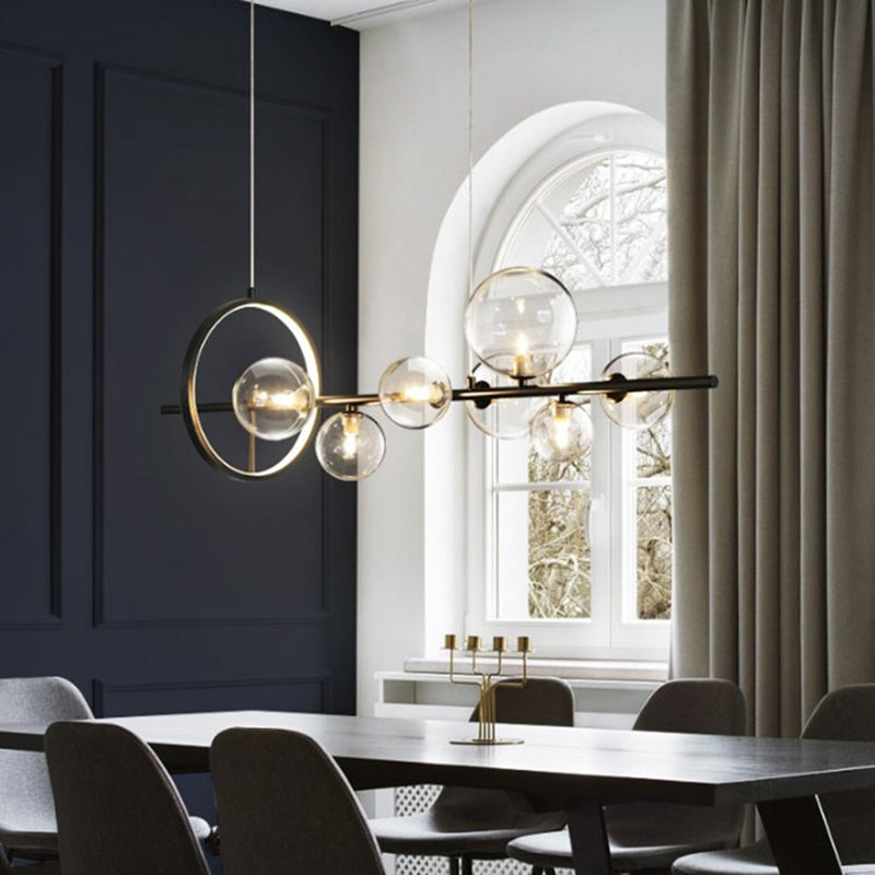 Modern Minimalism Black Linear Island Pendant Lighting Sphere Glass Island Ceiling Light for Living Room