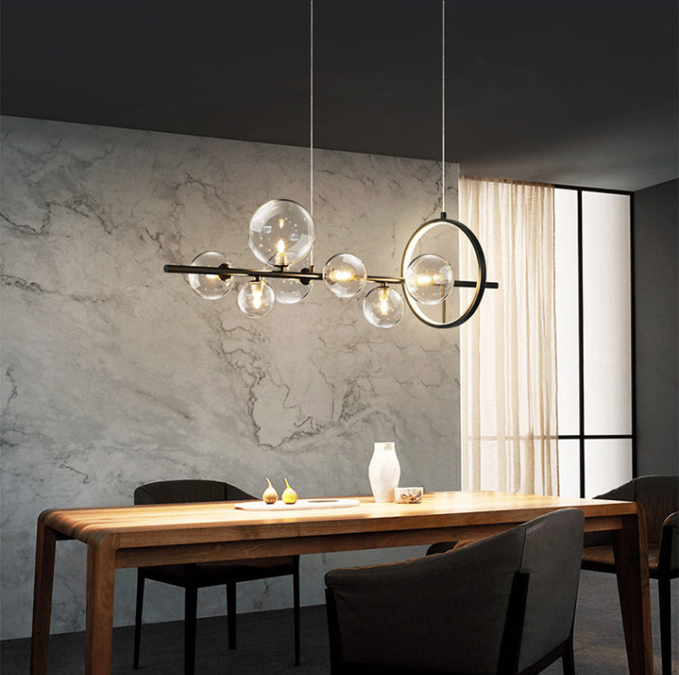 Modern Minimalism Black Linear Island Pendant Lighting Sphere Glass Island Ceiling Light for Living Room
