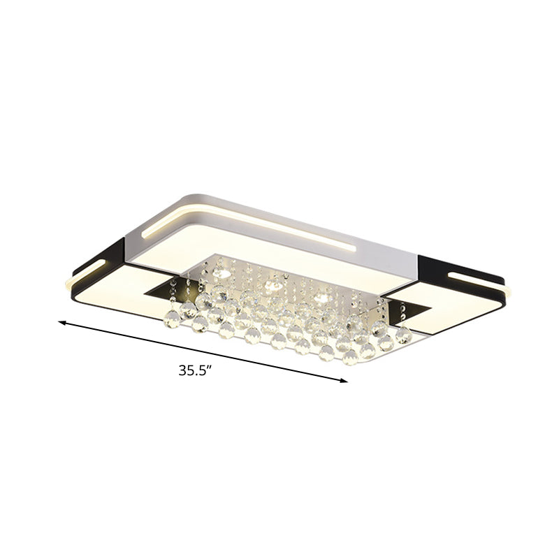 Modern LED Ceiling Light White Rectangle/Square Flush Mounted Light with Crystal Ball Accent in White/3 Color/Remote Control Stepless Dimming Light, 19.5"/23.5"/35.5" W