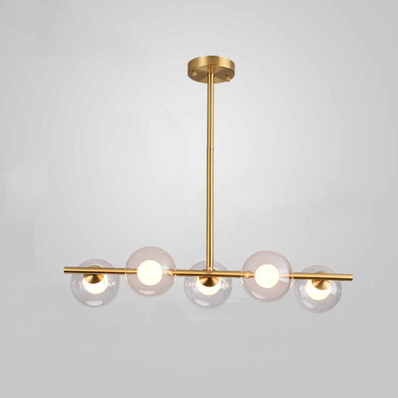 Mid-Century Gold Metal Island Pendant Lighting Spherical Glass Island Ceiling Light for Dining Table