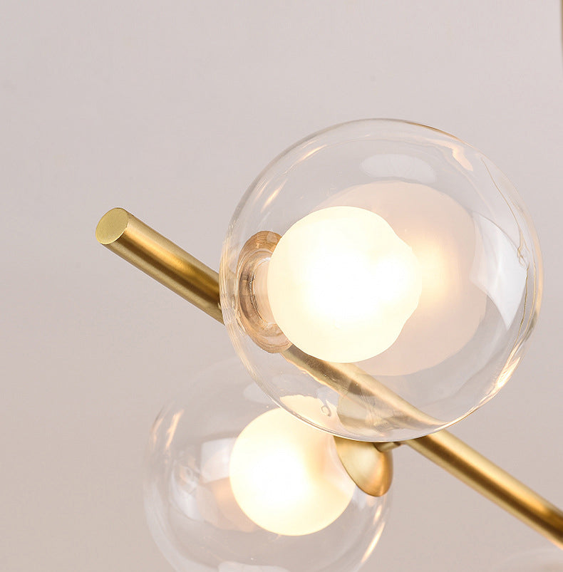 Mid-Century Gold Metal Island Pendant Lighting Spherical Glass Island Ceiling Light for Dining Table