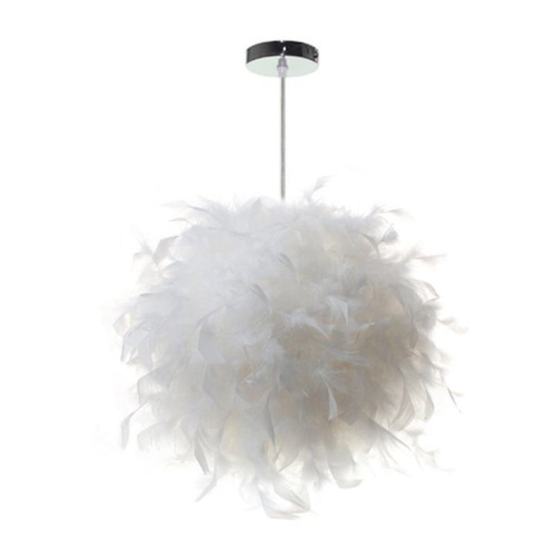 Feather Shaded Suspension Pendant Minimalist 1 Head White Hanging Lamp for Dining Room