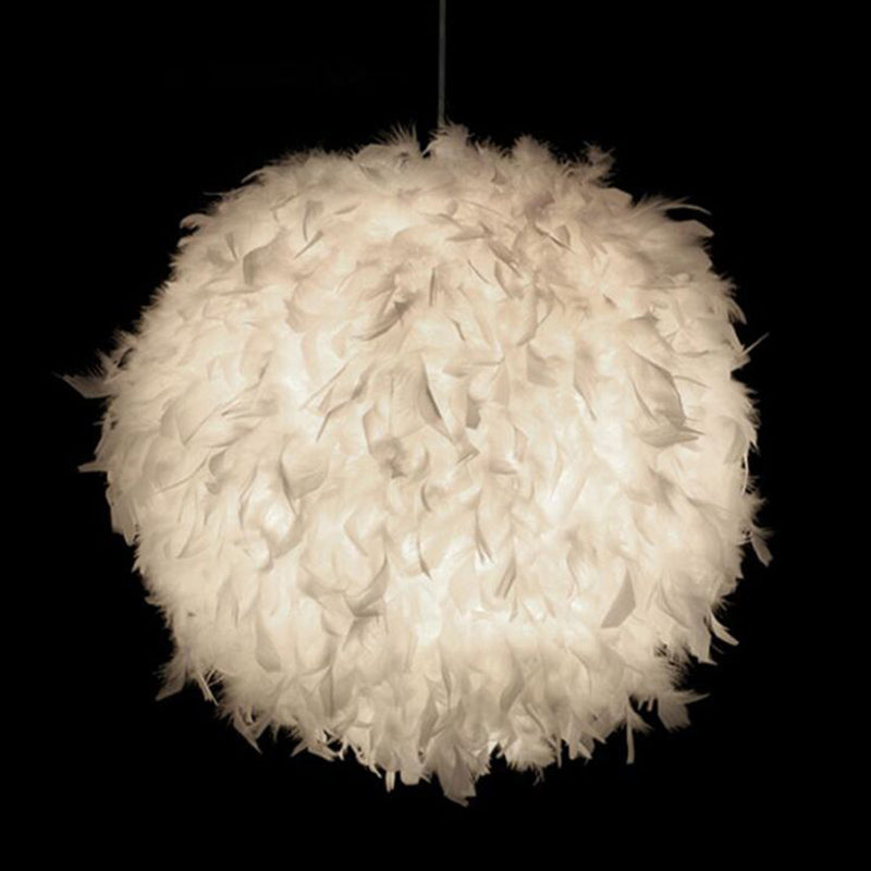 Feather Shaded Suspension Pendant Minimalist 1 Head White Hanging Lamp for Dining Room