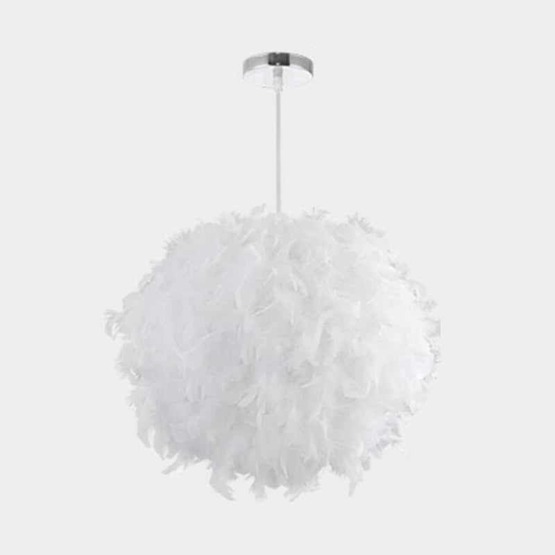 Feather Shaded Suspension Pendant Minimalist 1 Head White Hanging Lamp for Dining Room