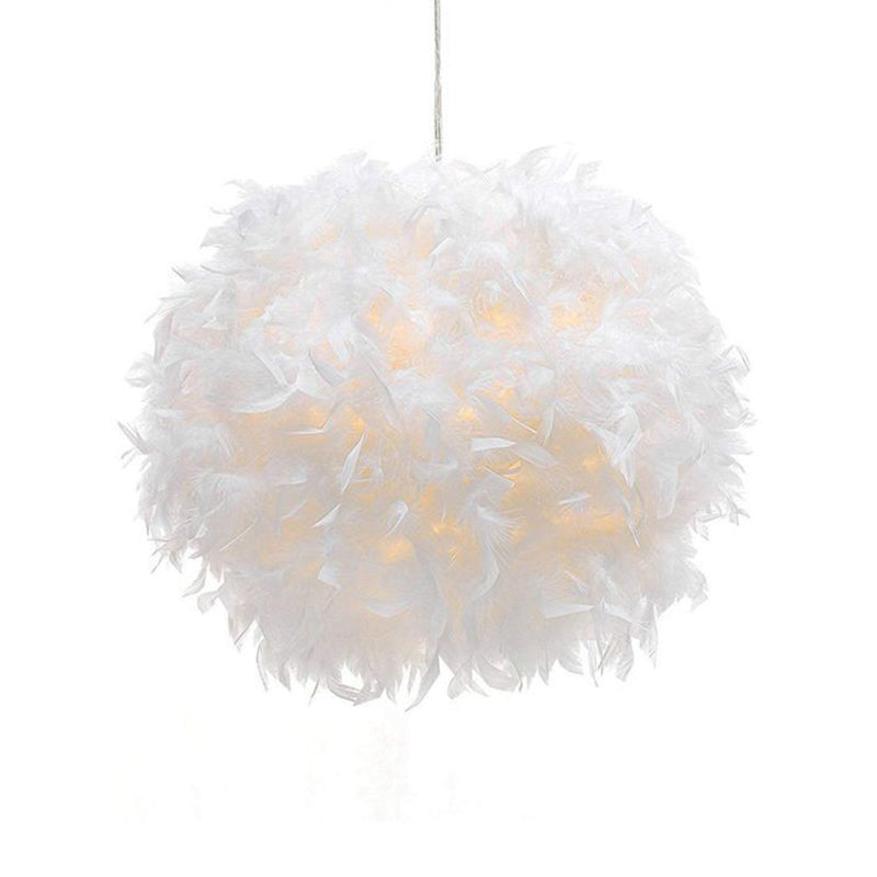 Feather Shaded Suspension Pendant Minimalist 1 Head White Hanging Lamp for Dining Room