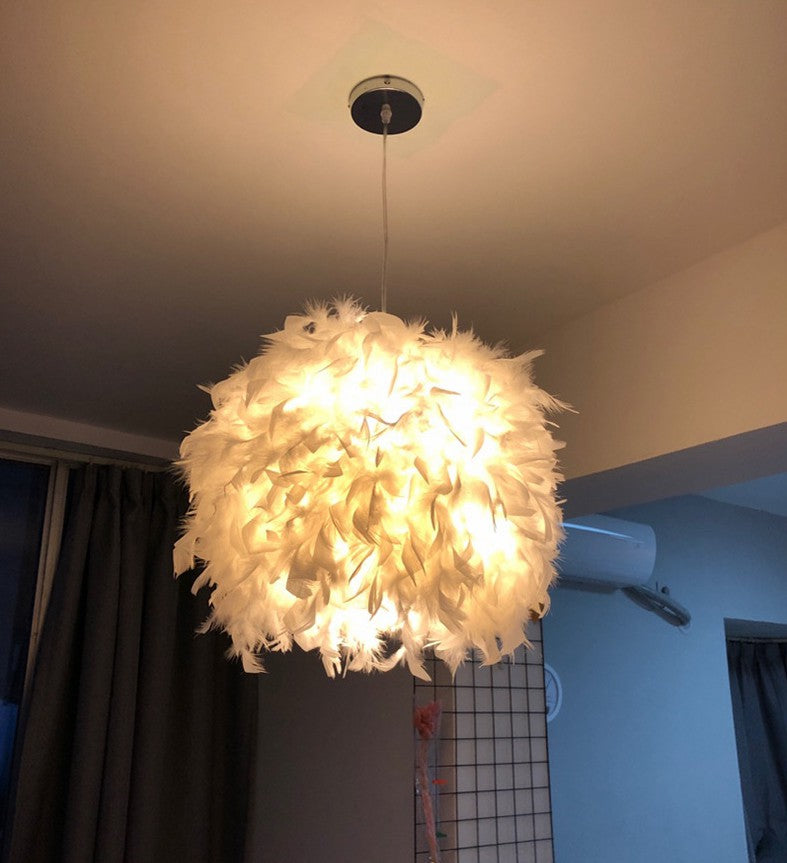 Feather Shaded Suspension Pendant Minimalist 1 Head White Hanging Lamp for Dining Room