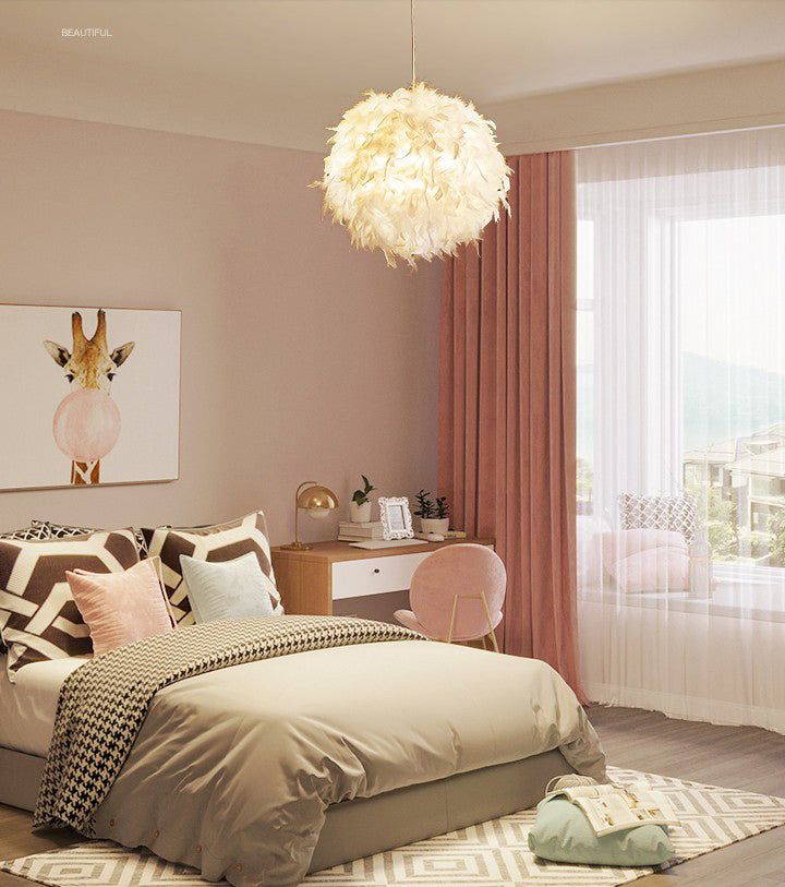 Feather Shaded Suspension Pendant Minimalist 1 Head White Hanging Lamp for Dining Room