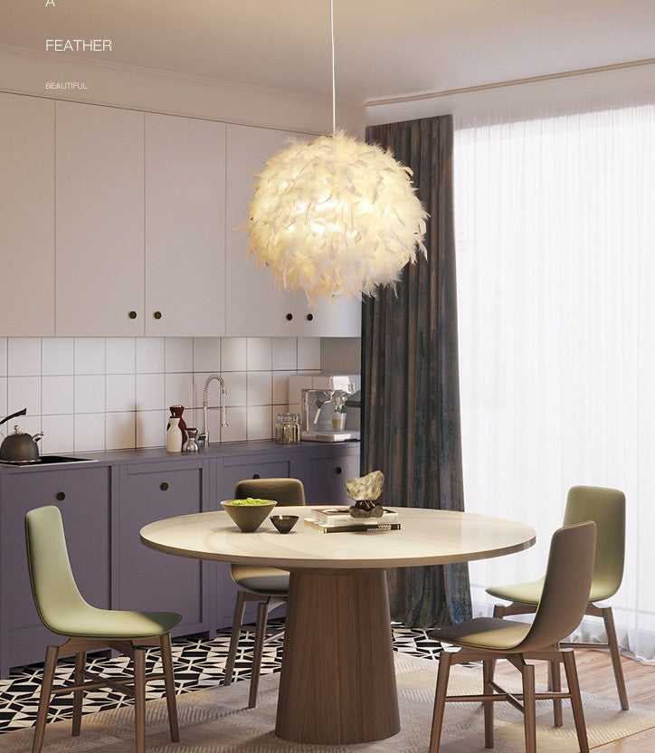 Feather Shaded Suspension Pendant Minimalist 1 Head White Hanging Lamp for Dining Room