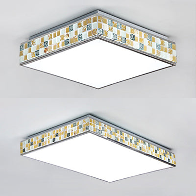 18"/35.5" W Cube Ceiling Fixture Retro Style Mosaic Glass 1 Bulb Flush Mount Ceiling Light in Beige